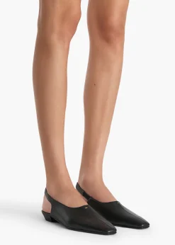 Cecilia Slingback Flat in Black Pebbled Leather