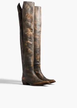Clive Over-the-Knee Flat Boot in Vintage Black Leather
