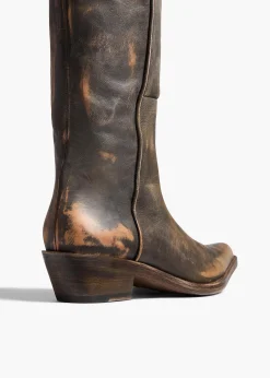 Clive Over-the-Knee Flat Boot in Vintage Black Leather