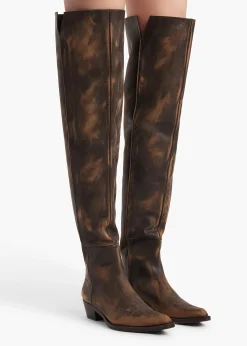 Clive Over-the-Knee Flat Boot in Vintage Black Leather
