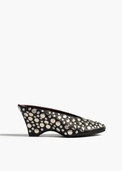 Cloak Wedge in Black Leather with Silver Studs