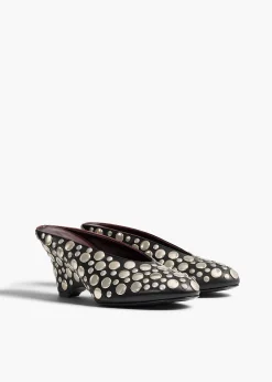 Cloak Wedge in Black Leather with Silver Studs