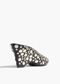 Cloak Wedge in Black Leather with Silver Studs