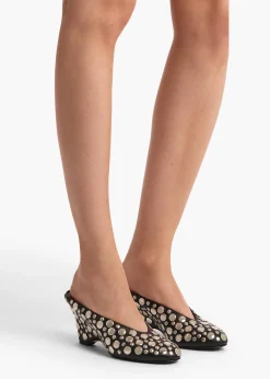 Cloak Wedge in Black Leather with Silver Studs