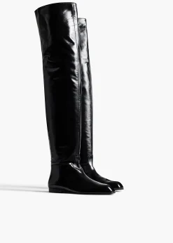 Colt Over-the-Knee Boot in Black Glazed Leather