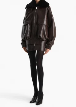 Daemon Jacket in Mud Leather with Shearling Collar