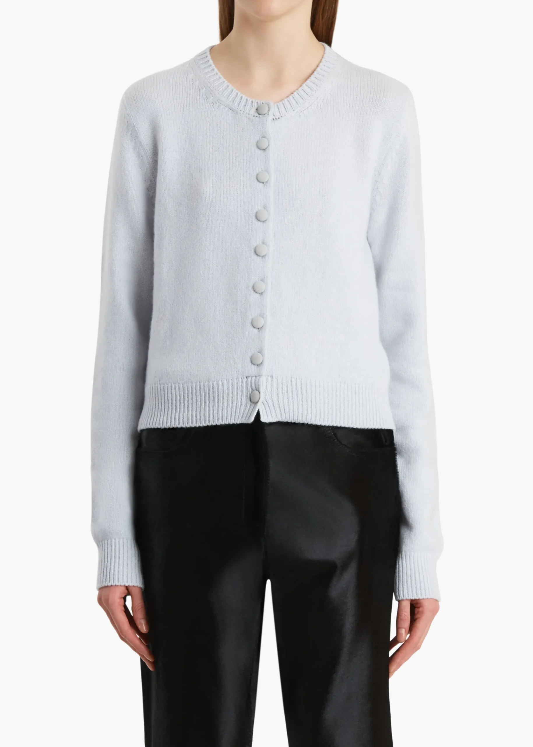 Everheart Cardigan in Ice Blue with Suede Buttons