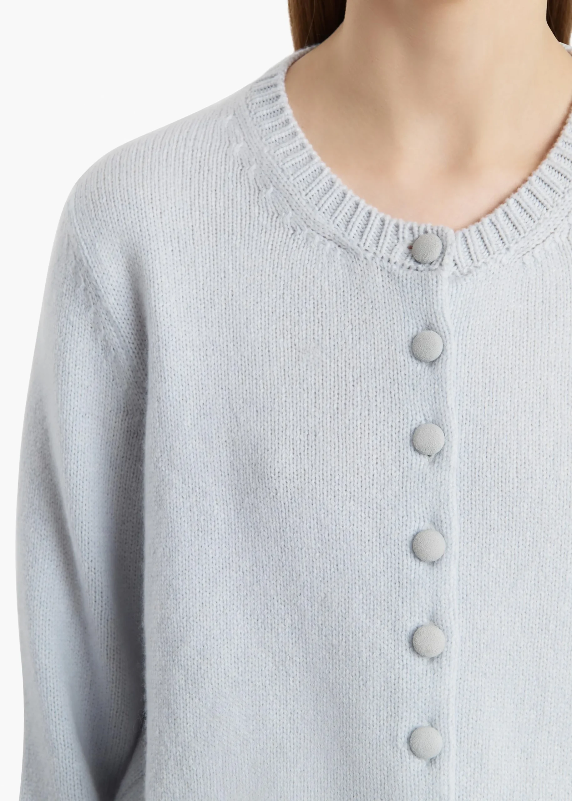 Everheart Cardigan in Ice Blue with Suede Buttons