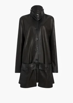 Harmon Coat in Black Washed Leather