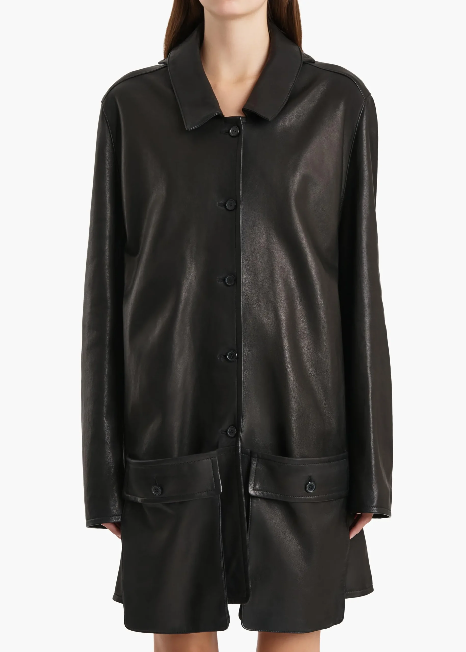 Harmon Coat in Black Washed Leather