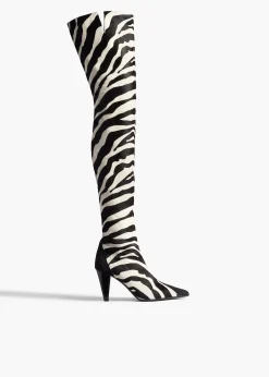 Harvey Over-the-Knee High Boot in Zebra Print Haircalf and Black Suede