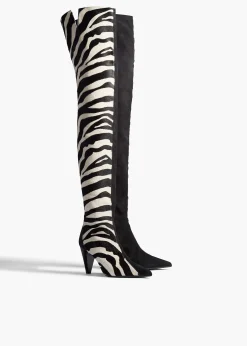 Harvey Over-the-Knee High Boot in Zebra Print Haircalf and Black Suede