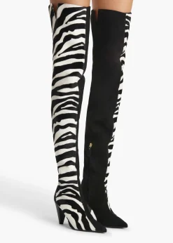 Harvey Over-the-Knee High Boot in Zebra Print Haircalf and Black Suede