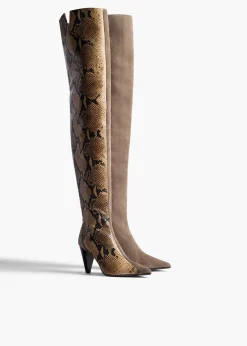 Harvey Over-the-Knee High Boot in Morning Dove Suede and Taupe Python-