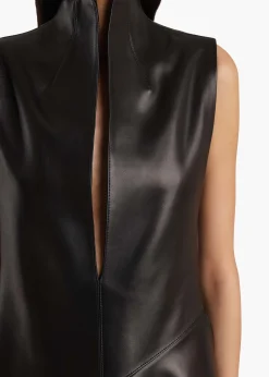 Hilda Dress in Black Leather