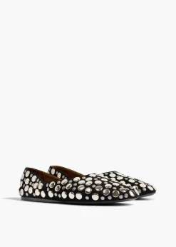 Jane Flat in Black Suede with Silver Studs