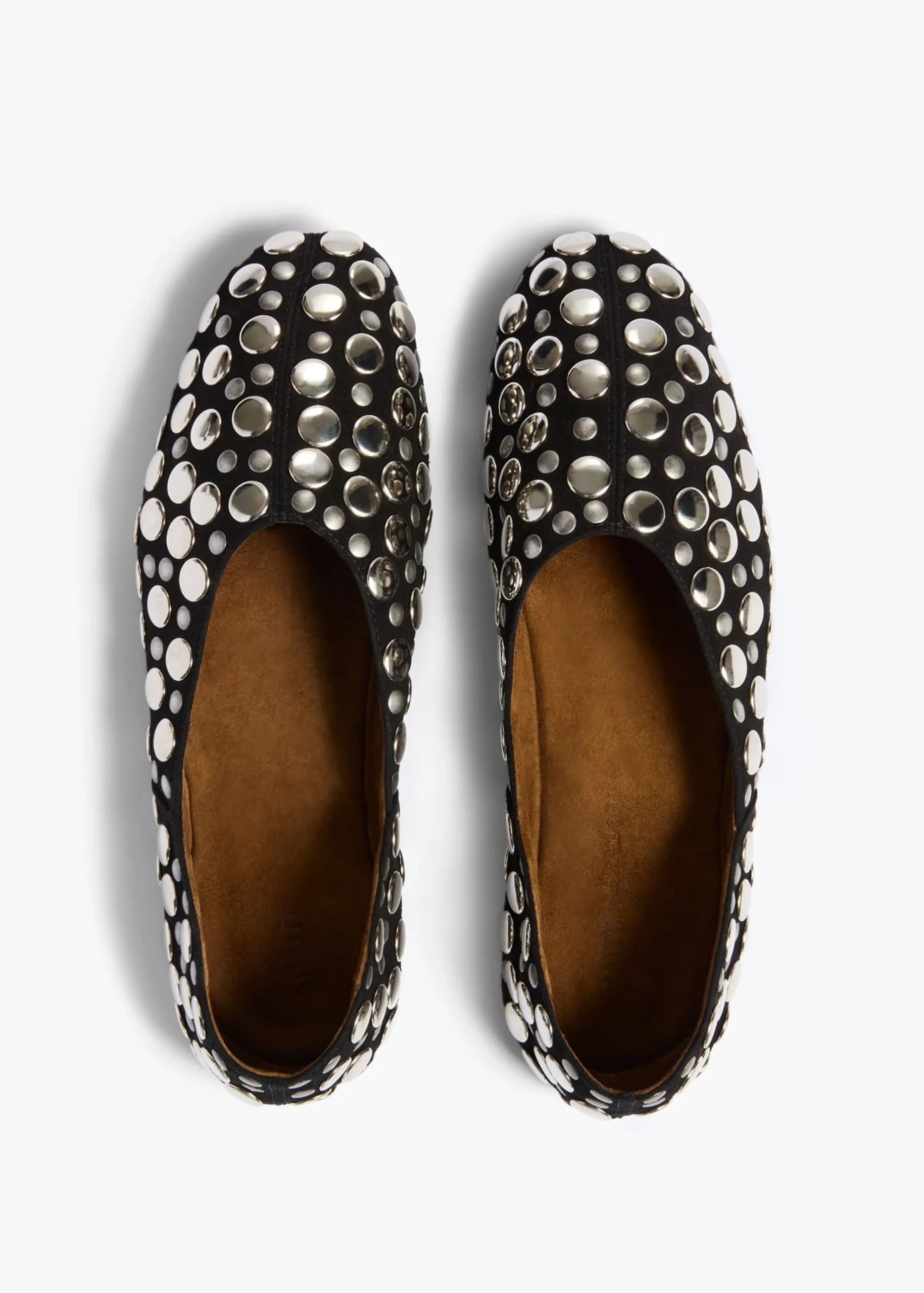 Jane Flat in Black Suede with Silver Studs