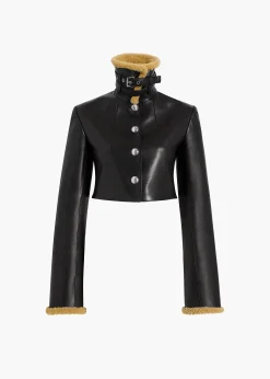 Jodie Jacket in Black Leather with Shearling