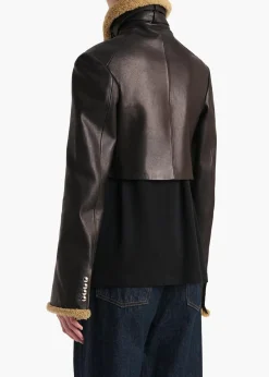 Jodie Jacket in Black Leather with Shearling