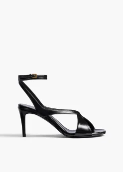Liria Ankle Strap Sandal in Black Glazed Leather