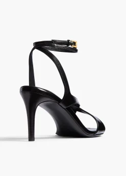 Liria Ankle Strap Sandal in Black Glazed Leather