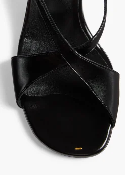 Liria Ankle Strap Sandal in Black Glazed Leather