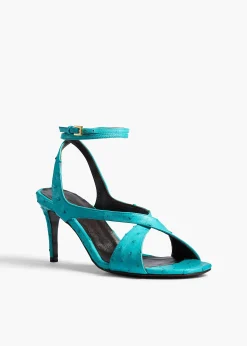 Liria Ankle Strap Sandal in Crystal Blue Ostrich