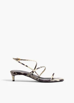 Loop Kitten Heel Sandal in Natural Python-Embossed Leather