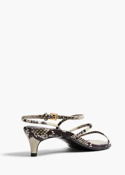 Loop Kitten Heel Sandal in Natural Python-Embossed Leather