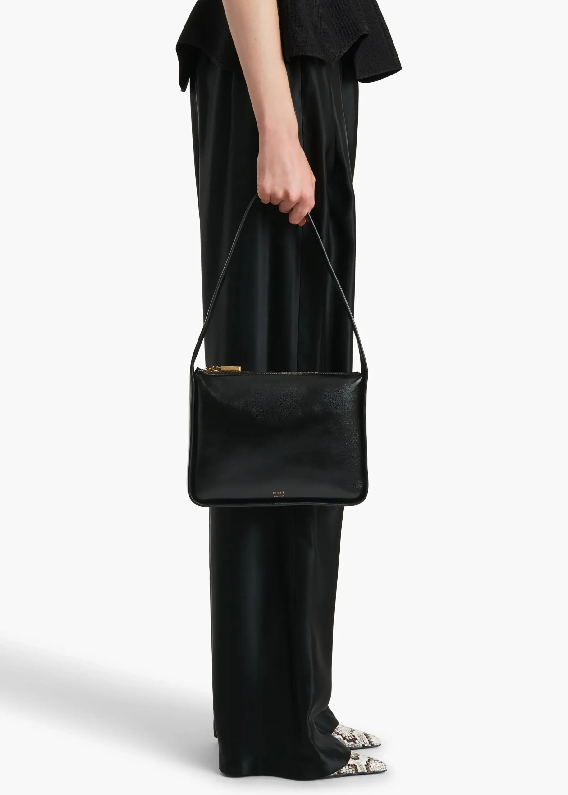 Lori Squared Bag in Black Crackle Patent Leather