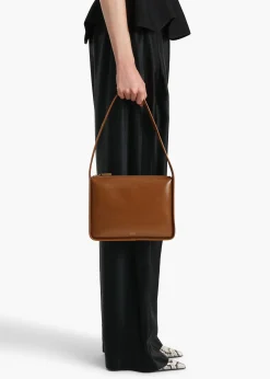 Lori Squared Bag in Dark Honey Crackle Patent Leather