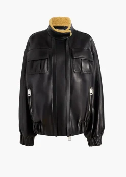 Malone Jacket in Black Leather with Shearling Collar