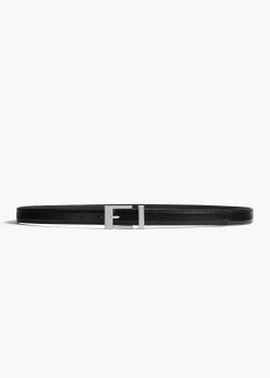 Manhattan Belt in Black Leather with Silver