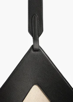 Medium Lotus Tote in Black Leather and Natural Canvas