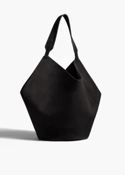 Medium Lotus Tote in Black Suede