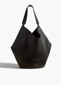 Medium Lotus Tote in Black Pebbled Leather
