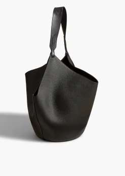 Medium Lotus Tote in Black Pebbled Leather