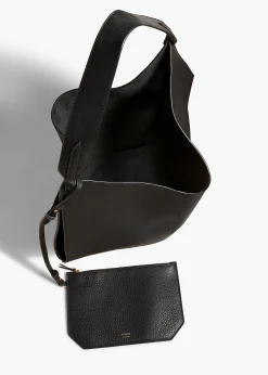 Medium Lotus Tote in Black Pebbled Leather