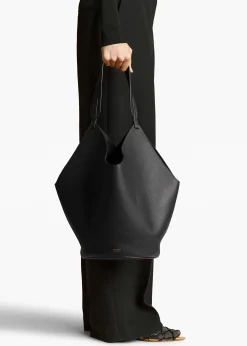 Medium Lotus Tote in Black Pebbled Leather