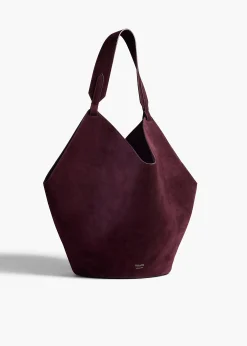 Medium Lotus Tote in Rouge Noir Suede