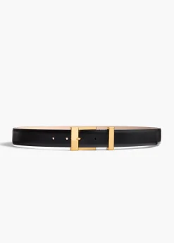 Medium Manhattan Belt in Black Leather with Gold