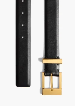 Medium Manhattan Belt in Black Leather with Gold