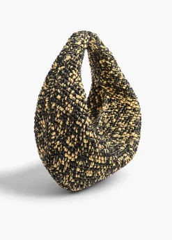 Medium Olivia Hobo in Black and White Raffia