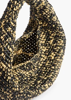 Medium Olivia Hobo in Black and White Raffia