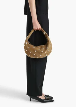 Medium Olivia Hobo in Mud Suede with Silver Studs