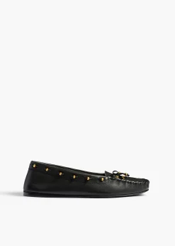 Milly Flat in Black Pebbled Leather