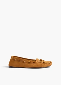 Milly Flat in Caramel Suede