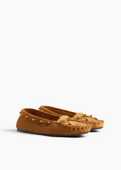 Milly Flat in Caramel Suede
