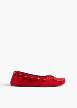 Milly Flat in Lipstick Suede
