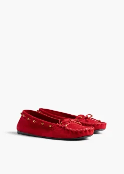 Milly Flat in Lipstick Suede